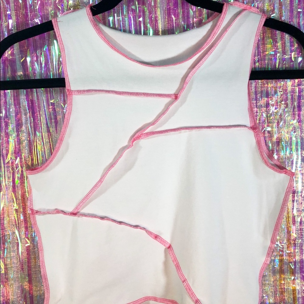 Hot Pink Contrast Stitch Patchwork Tank Top